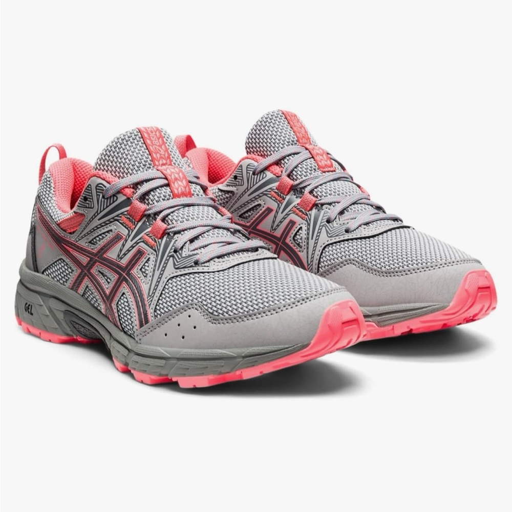 Asics Gray and Pink Athletic Shoes with Breathable Mesh